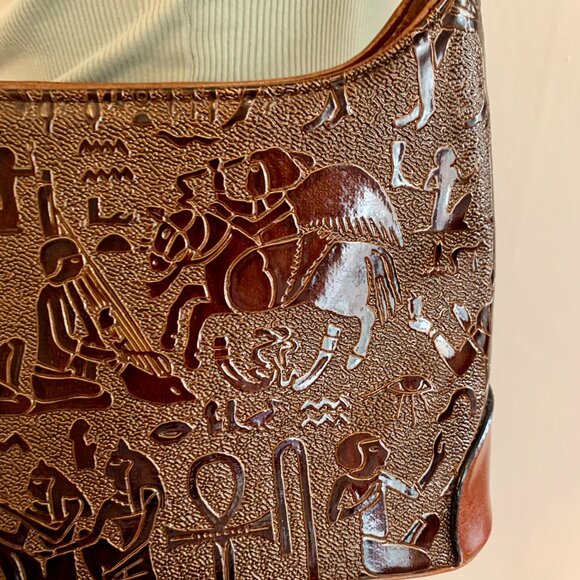 VTG Leather Hungun Egyptian Hieroglyphic Brown Hand Bag Purse Goddess Carving - Picture 4 of 15